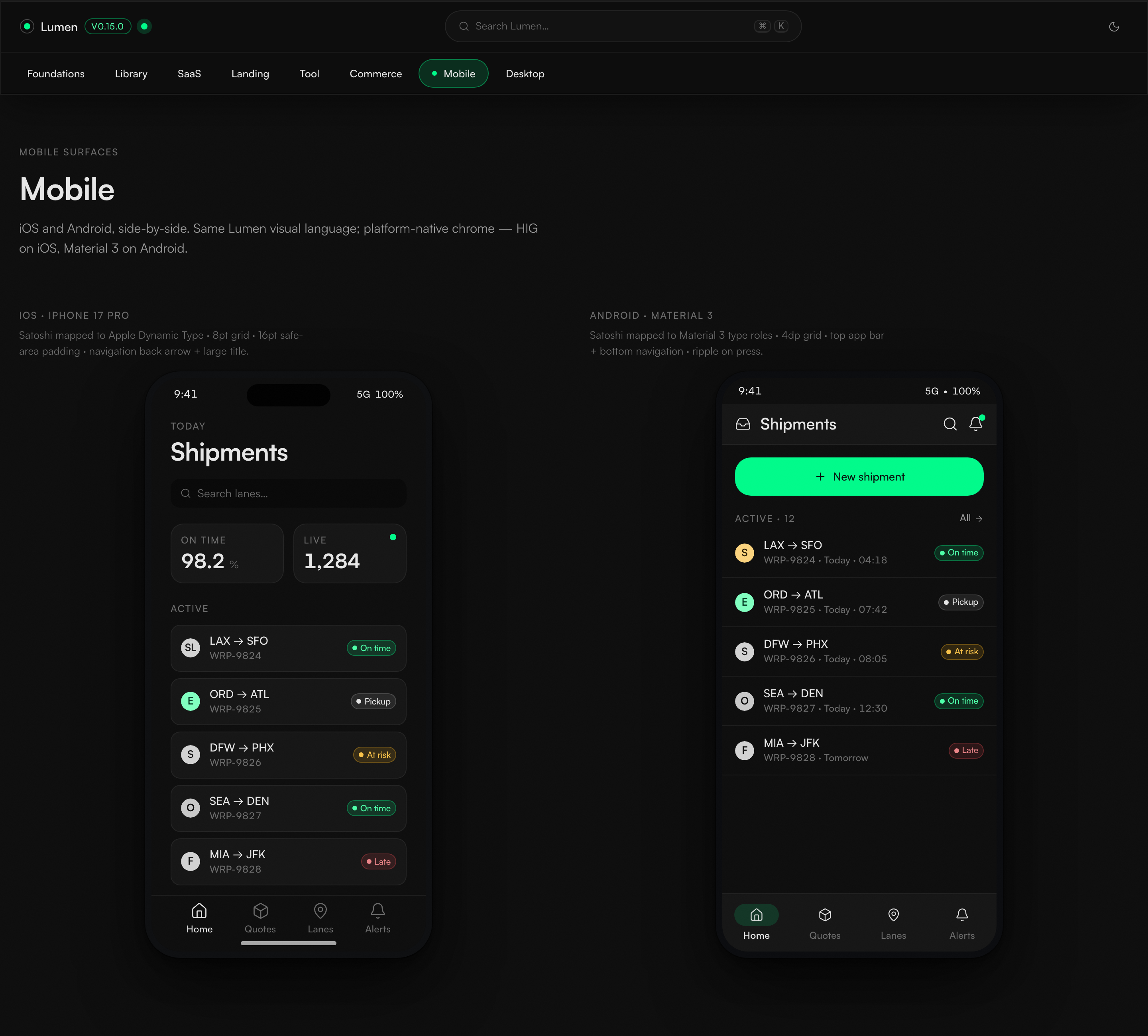 Mobile templates — iOS and Android side-by-side