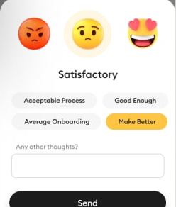 Pataa app screen — the in-product satisfaction check used to gather honest feedback during testing