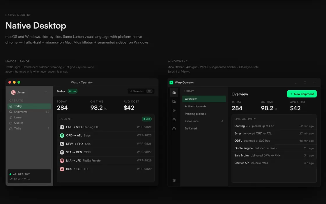 Lumen Native Desktop surface, macOS and Windows