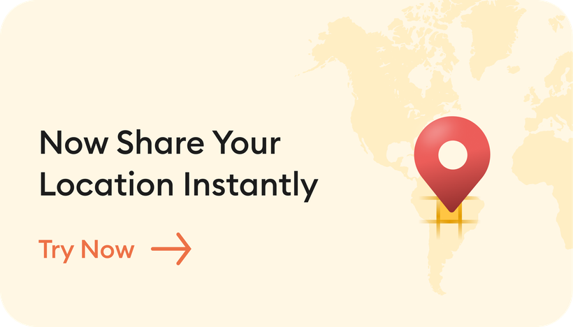 The Pataa share-location card: Now Share Your Location Instantly, with a Try Now action.
