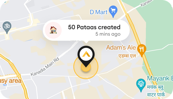 A Pataa notification: 50 Pataas created, 5 minutes ago.