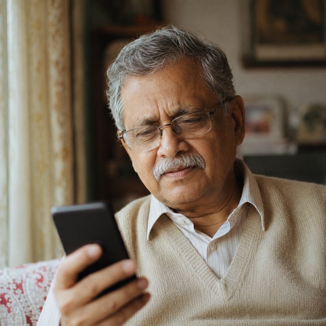 Portrait representing Mohan, a retired schoolteacher.