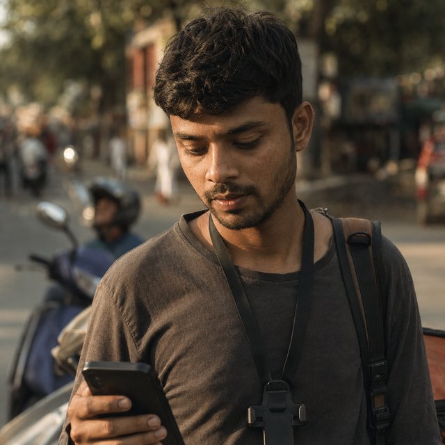 Portrait representing Rajesh, a delivery rider.