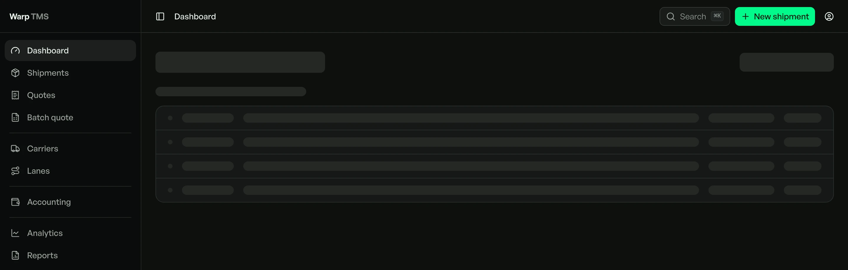 The dashboard loading state: a skeleton that mirrors the final layout instead of a spinner.